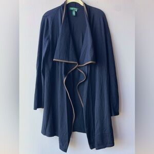 Ralph Lauren Open Suede Trim Cardigan, Black, Large